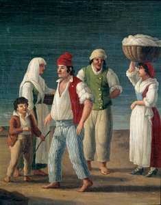 Kalastajat ja talonpojat Barlettasta, Italiasta - Jacob Philipp Hackertin yksityiskohtamaalaus dit Hackert d