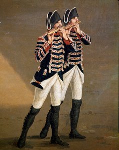 Bourbon-orkesterin muusikot (borboorkesterin huilun soittajat) Yksityiskohta - Jacob Philipp Hackertin maalaus dit Hackert d