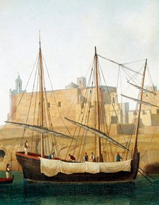 Näkymä laivasta Monopolin satamassa, Apulia, Italia - (Laiva Monopolin satamassa) Jacob Philipp Hackertin maalaus dit Hackert d