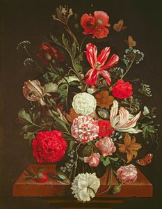 Kukkien asetelma lasimaljakossa, 1600-luku