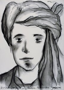 Durabali, 18 vuotta Young, Bamyan, Afganistan, 2002 (hiili paperilla)