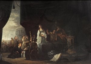 Jeftan tyttären uhri (öljy paneelissa) tekijältä Jacob Willemsz de (c.1630 after 1675) Wet
