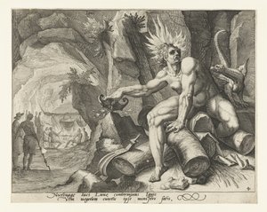 Tulen elementti Ignis (otsikko esineessä) The Four Elements (sarjan nimi) tekijältä Jacob de Gheyn (II) (attributed to)