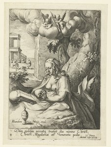 Maria Magdaleena katuvana syntisenä Kahdeksan katuvaa syntistä Vanhasta ja Uudesta testamentista (sarjan nimi) tekijältä Jacob de Gheyn (II) (workshop of)