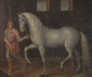 Espanjan sotahevonen Espanjalainen sotahevonen, jonka Lodewijk Gunther van Nassau vangitsi Itävallan arkkiherttua Albertilta Nieuwpoortin taistelussa ja esitettiin prinssi Mauritsille tekijältä Jacob de Gheyn (II)