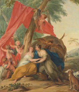 Jupiter, naamioitunut Dianaksi, viettelemässä nymfi Callistoa tekijältä Jacob de Wit (signed by artist)