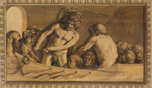 Hercules saa Cerberuksen alamaailmasta (Charon, Styxin lauttamies)