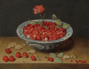 Villimansikat ja neilikka Wan-Li-kulhossa, n. 1620.