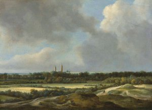Laaja maisema, jossa on viljapeltoja, Heemsteden takana. tekijältä Jacob van Ruisdael