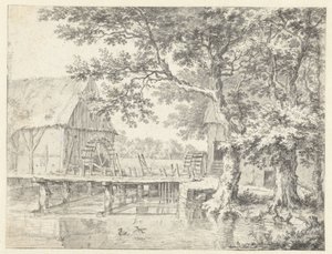 Piirustus kaksinkertaisesta vesimyllystä tekijältä Jacob van Ruisdael
