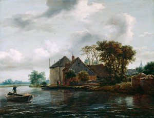 Maatila ja Hayrick joen varrella tekijältä Jacob van Ruisdael
