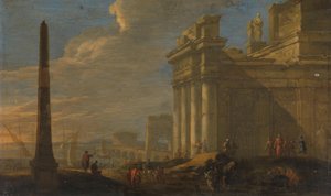Italialainen satamanäkymä tekijältä Jacob van der Ulft (signed by artist)