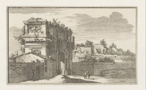Konstantinuksen kaari Roomassa Rooman näkymät (sarjan nimi) La Galerie agreable du mond (...) divisée en LXVI tomes...Cette partye comprend le Rome moderne (sarjan nimi) Magesyn der Italianense -rakennukset (sarjan nimi) tekijältä Jacobus Baptist