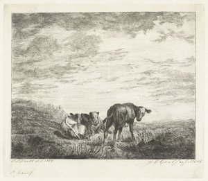 Kolme vasikkaa tekijältä Jacobus Cornelis Gaal (signed by artist)