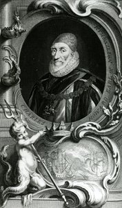 Muotokuva Charles Howardista, Earl of Nottingham, kuvitus teoksesta Heads of Illustrious Persons of Great Britain, pub. kirjoittanut Knapton, Lontoo 1742 tekijältä Jacobus Houbraken