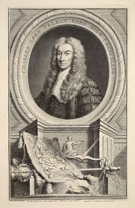 Charlesin muotokuva, Lord Talbot, kuvitus teoksesta Heads of Illustrious Persons of Great Britain, pub. kirjoittanut Knapton, Lontoo 1742 tekijältä Jacobus Houbraken