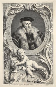Francis Russellin muotokuva, kuvitus teoksesta "Heads of Illustrious Persons of Great Britain", julkaisija Knapton, Lontoo 1742. tekijältä Jacobus Houbraken