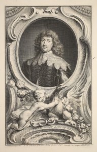 Bristolin jaarlin lordi George Digbyn muotokuva, kuvitus teoksesta "Heads of Illustrious Persons of Great Britain", julkaisija Knapton, Lontoo 1742. tekijältä Jacobus Houbraken