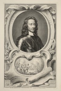 John Hampdenin muotokuva, kuvitus teoksesta Heads of Illustrious Persons of Great Britain, pub. kirjoittanut Knapton, Lontoo 1742 tekijältä Jacobus Houbraken