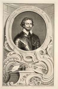 Muotokuva Thomas Wentworthista, Earl of Stratford, kuvitus teoksesta Heads of Illustrious Persons of Great Britain, pub. kirjoittanut Knapton, Lontoo 1742 tekijältä Jacobus Houbraken