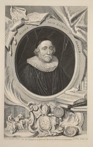 Armaghin arkkipiispa Usherin muotokuva, kuvitus teoksesta Heads of Illustrious Persons of Great Britain, pub. kirjoittanut Knapton, Lontoo 1742 tekijältä Jacobus Houbraken