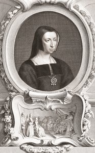 Louise Savoysta (1476-1531) ranskalainen aatelis ja valtionhoitaja, Auvergnen ja Bourbonin herttuatar, Nemoursin herttuatar ja kuningas Francis I:n äiti (kaiverrus) tekijältä Jacobus and Vertue George Houbraken