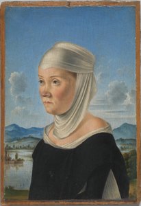Naisen muotokuva, mahdollisesti San Secondon nunna; (kääntöpuolella) Grisaille-aiheinen kohtaus.
