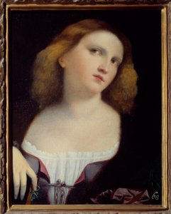 Naisen muotokuva Jacopo Palma il Vecchion (1480-1528) kankaalle transponoitu puumaalaus 1513 Dim. 0,48 x 0,38 m Lyon, Musee des Beaux Arts