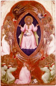 Ilmestyskirjan polyptyykin keskuspaneeli: Pyhän Johannes Evankelistan näky. Detrempe puulla, Jacobello Alberegno (1367-1397 noin) 1360-1390. Gallerie dell