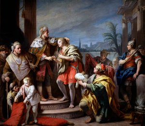 Joseph Devant Pharaon - Joosef faraon edessä - Maalaus Jacopo Amigonista (Giacomo Amiconi) (1675-1752), noin 1749 - Öljy kankaalle, 283x325 - Museo del Prado, Madrid tekijältä Jacopo Amigoni