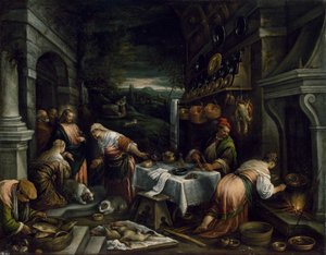 Kristus Marian, Martan ja Lasaruksen talossa tekijältä Jacopo Bassano