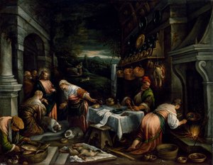 Kristus Marian, Martan ja Lasaruksen talossa tekijältä Jacopo Bassano