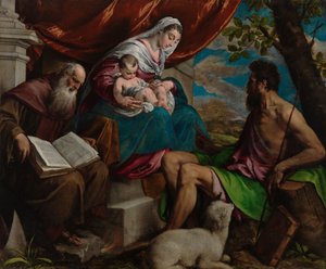Neitsyt Maria ja Jeesus-lapsi Johannes Kastajan ja pyhän Antonius Apotin kanssa tekijältä Jacopo Bassano