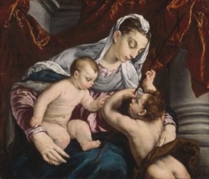 Neitsyt ja lapsi Nuoren Pyhän Johannes Kastajan kanssa, 156065. tekijältä Jacopo Bassano il vecchio