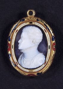 Espanjan prinssi Don Carlosin (1545-1568) muotokuva. Calcedony medaljonki tekijältä Jacopo Nizzola da Trezzo