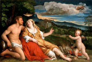 "Mars, Venus ja Cupid", 1520-luku tekijältä Jacopo Palma il Vecchio