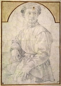 Istuva nuori lippalakki päällään (liitu paperille) tekijältä Jacopo Pontormo