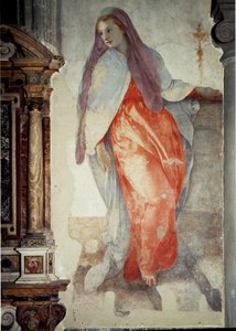 Ilmoitus. Yksityiskohta neitsyt - fresko tekijältä Jacopo Pontormo