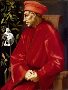 Cosimon muotokuva (Cosimo de Medici), dit Cosimo vanha Medici (1389-1464) Jacopon (Iacopo) maalaus Carrucci dit il Pontormo (Pontormo) (1494-1556) 1518-1519 su. 86x65 cm Firenzen galleria (Uffin toimisto) ) © Luisa Ricciarini / Leemage tekijältä Jacopo Pontormo