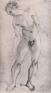 Tutkimus mieshahmosta "Deposition"-alttaritaululle Capella Capponissa, Santa Felicita, Firenze, 1525-27 (hiili) tekijältä Jacopo Pontormo
