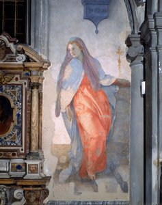 Anunciation, yksityiskohta Neitsyt, n.1527 (fresko) tekijältä Jacopo Pontormo