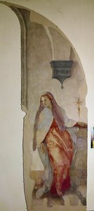 Marian ilmestys, yksityiskohta Neitsyestä (Fresko tekijältä Jacopo Pontormo