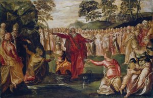 Mooses iskee kallioon, noin 1555-70 (öljy kankaalle). tekijältä Jacopo Robusti (workshop of) Tintoretto