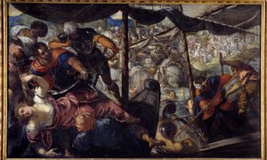Taistelu turkkilaisten ja kristittyjen välillä. Jacopo Robusti Tintoretto dit Le tintoret (1518-1594) tekijältä Jacopo Robusti Tintoretto