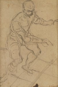 Istuva mies ylhäältä katsottuna (musta liitu paperille) (recto) (katso versio 160813) tekijältä Jacopo Robusti Tintoretto