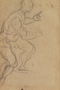 Istuva mies alhaalta katsottuna (musta liitu paperille) (käänteinen) (katso 160812 rekto) tekijältä Jacopo Robusti Tintoretto