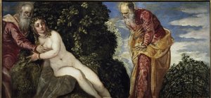 Suzanne ja vanhimmat - Öljy kankaalle, noin 1555 tekijältä Jacopo Robusti Tintoretto