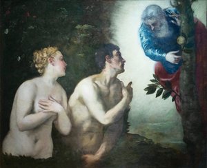 Aadamin ja Eevan karkottaminen Eedenin puutarhasta tekijältä Jacopo Robusti Tintoretto