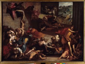 Viattoman verilöyly Jacopo Robustin maalaus dit le Tintoret ou Il Tintoretto (1518-1594) 1500-luvun su. 1,34 x 1,86 m Rennes, Musee des Beaux Arts. tekijältä Jacopo Robusti Tintoretto