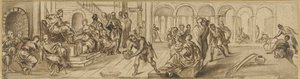 Salomo ja Saaban kuningatar, noin 1600 (kynä paperille). tekijältä Jacopo Robusti after Tintoretto
